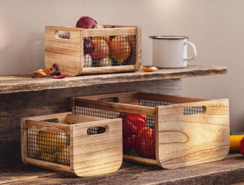 3er Set Holz Kiste "Trend" mit Metall, Obst Korb Box Aufbewahrung Küche Deko - Bild 1 von 5