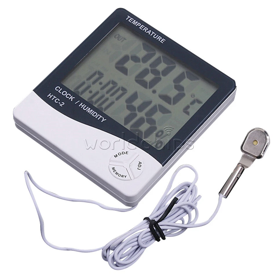 2PCS HTC-2 Digital LCD Temperature Thermometer Hygrometer Humidity Meter Clock - Image 3 of 4