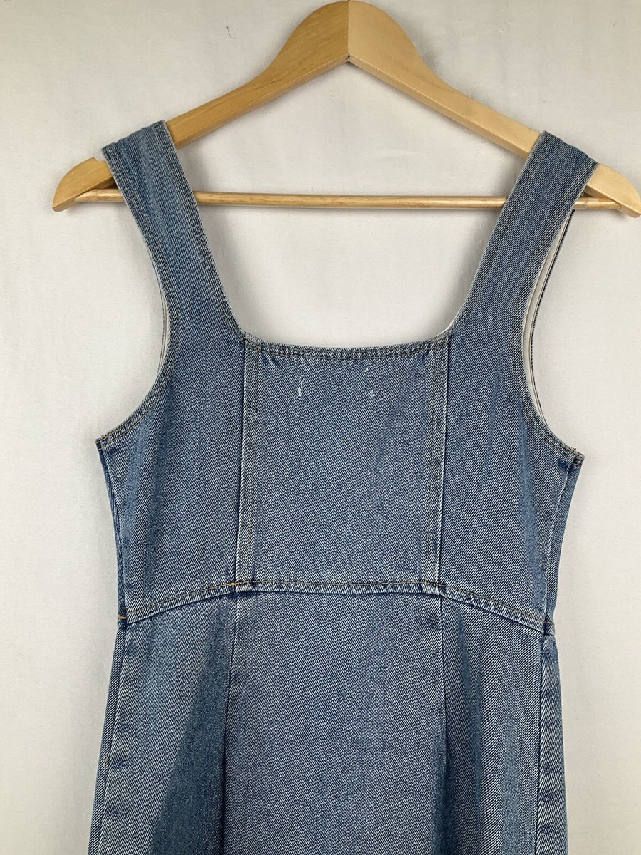 denim overall dress urban outfitters Urban Outfitters Mini Denim overall Dress Square Neck Button-Down Sleeveless 4