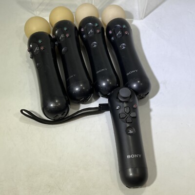Sony PlayStation Move Motion Controllers (CECH-ZCM1U) Lot Of 4 + Nav Stick #ML