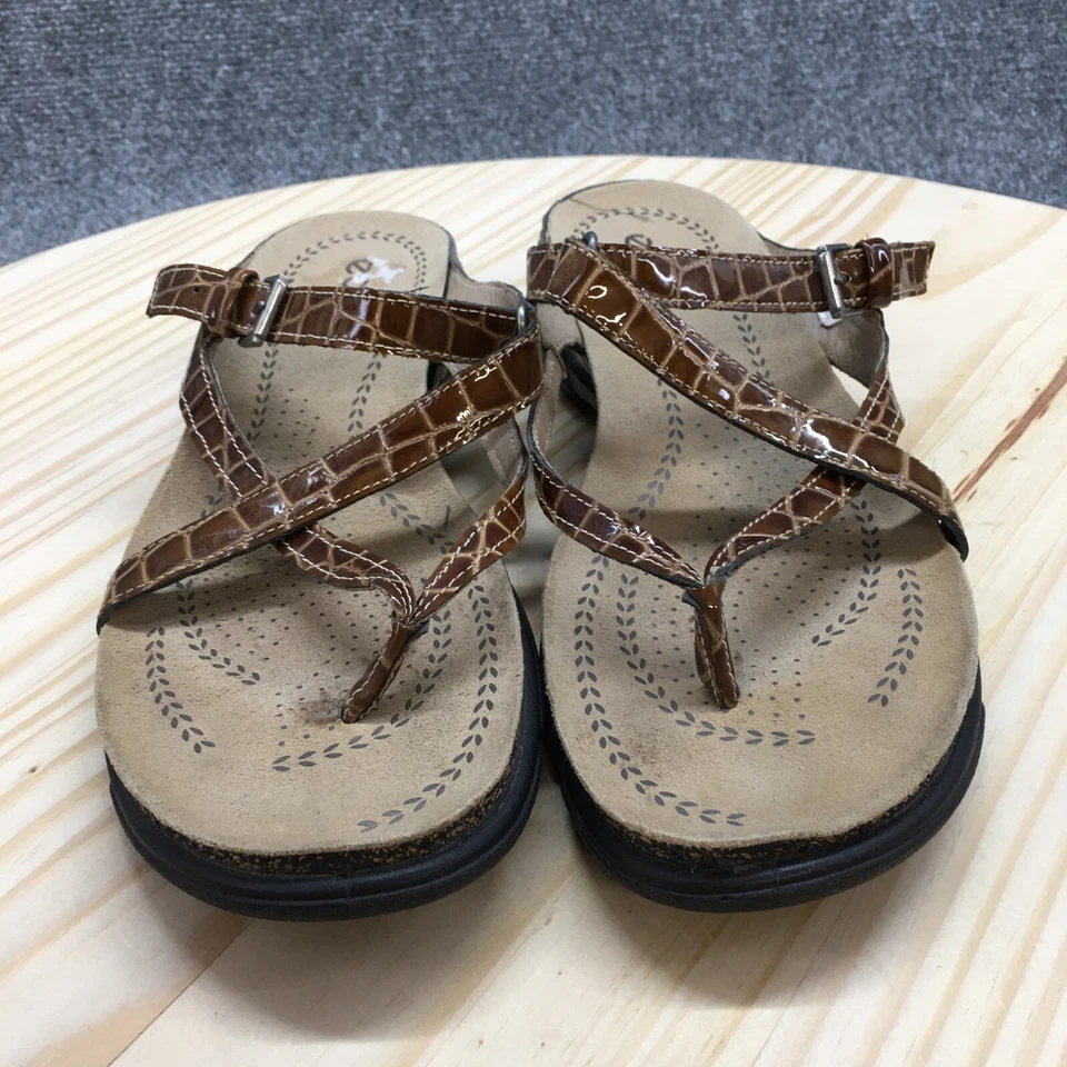 Sandalias Ecco para mujer 41 tanga marrón piel de cocodrilo hebilla informales cómodas planas Foto 4 de 4