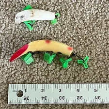 Vintage Rare Flatfish Lazy ikes Fishing Lures Wooden White Red - Set of 2