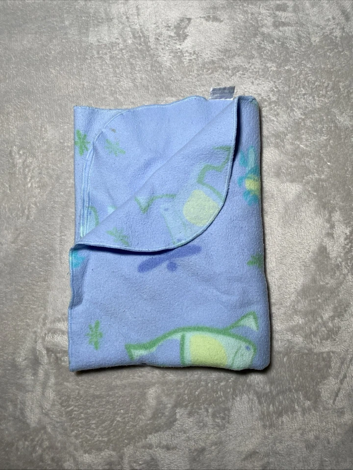 Cobertor de bebê de lã azul vintage Carters sapo libélula sapo segurança Lovey HTF - Imagem 2 de 4