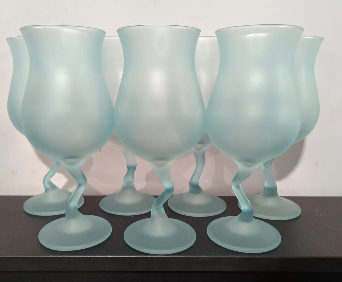 Blue Set of 7 Funky Stemmed Drinking Glasses 7.5 Tall