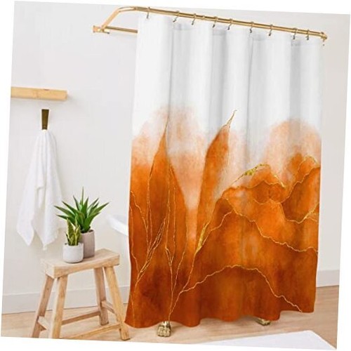 Marble Shower Curtain Stylish Boho Ombre and Gold Marble 72.00" x 72.00" Orange