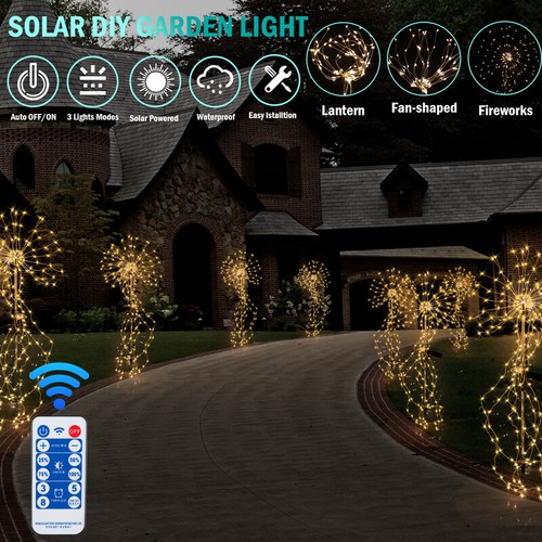 Solar Fuegos Artificiales Lights Outdoor Garden DIY Fairy Lamp 8 Modes w/ Remote - Picture 11 of 14