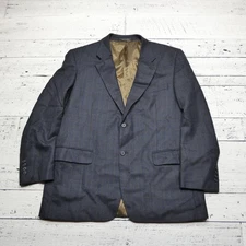 Statements Blazer Mens 44R Blue Brown Check Wool Sport Coat Jacket Classic