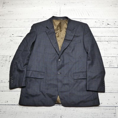Statements Blazer Mens 44R Blue Brown Check Wool Sport Coat Jacket Classic