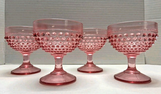 Vintage LE Smith Pink Hobnail Glass Champagne/Sherbert Glasses Set Of 4