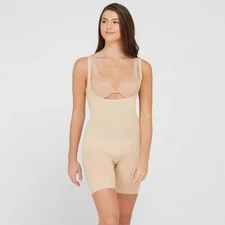 ASSETS by SPANX Women's Shaping Open-Bust Bodysuit Body Slimmer Tan Large NWT