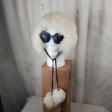Vintage Genuine Shearling Hat With Pom Poms
