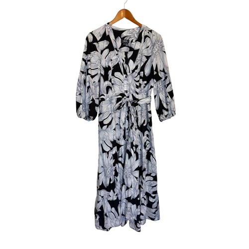 Anthropologie Maeve Dress Women 10 Black Floral Maxi Coastal Summer Party Belted