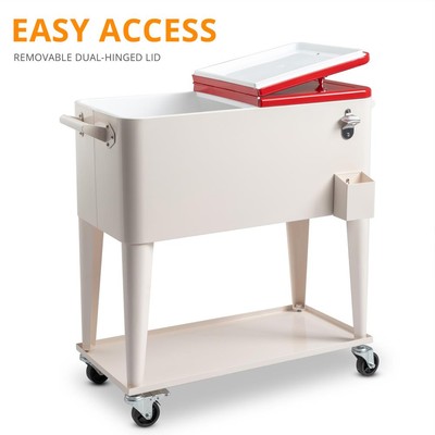 80Qt Patio Cooler Cart Outdoor Rolling Ice Chest Bin Beer Cooler w/ Shelf