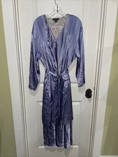 Halston Peignoir 2 Piece Set Nightgown Robe Satin Violet Purple Plus 2X / 3X