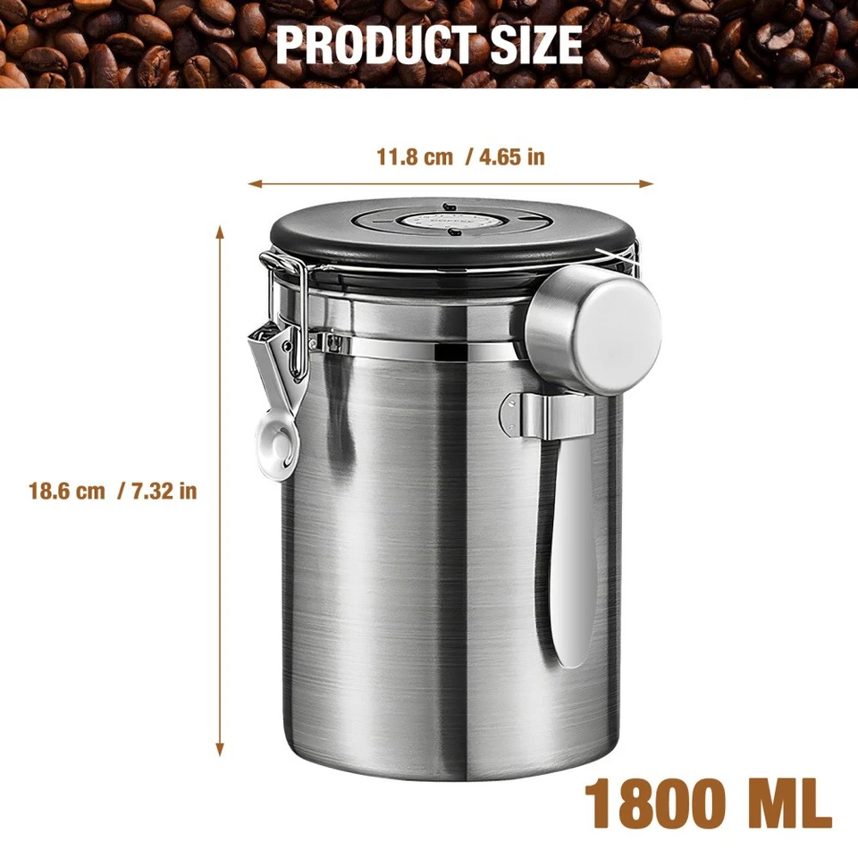 Edelstahl Kaffeedose Luftdicht Vorratsdose 1,8L Kaffeebohnen Behälter Aromadose - Bild 2 von 4