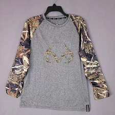 Realtree Max-5 Men's T-Shirt Gray Camo Long Sleeve Medium Polyester