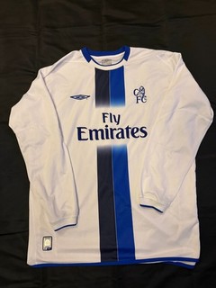 ⚽🔥 Chelsea FC Umbro Away Shirt White Blue Stripe Fly Emirates Long Sleeve Men’s