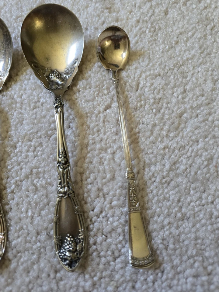 Lot Of 6 Mixed Ornate Patterns Silverplate Berry Or Shell Sugar Spoons Craft Use - image 4 of 4