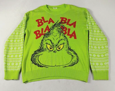 Dr Seuss Grinch Sweater Mens XL Green Bla Bla Graphic Ugly Christmas Holiday - Image 1 of 4
