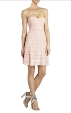 Nwt BCBGmaxazria Light Shell Pink Cocco Strapless Tiered Mini Tulle Dress Size 8