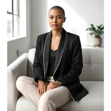 NWT 400 Jason Wu Satin Blazer Jacket Black Double Breasted Bling Trim Size S
