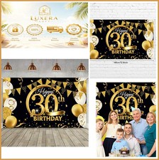 Extra Large Black Gold Fabric Birthday Banner 72.8x43.3in Party Backdrop Photo