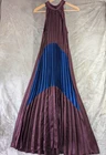 I.D Clothing Dress Size 16 Burgundy Blue Pleated Halter Neck Maxi Occasion Italy
