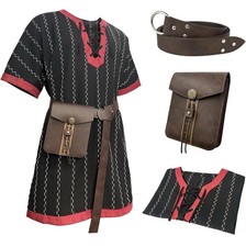 HiiFeuer Medieval Stripe Loose Tunic Top, with Vintage Belt Bag, Renaissance Xl