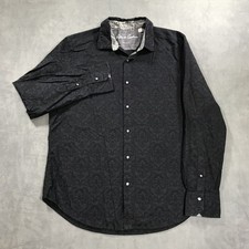 Robert Graham Shirt Mens Large Classic Fit Black Floral Knit Flip Cuff Button Up