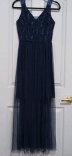 Candalite Women's Layered Sheer Maxi Dress Sz S Sequined Fairy Whimsigoth Navy