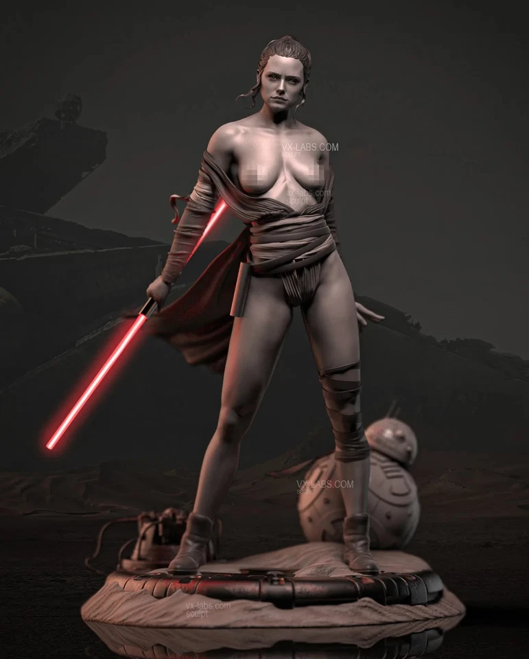 Rey 3D Printed Figure, Star Wars Jedi Hero Statue, Unpainted - Image 3 of 3