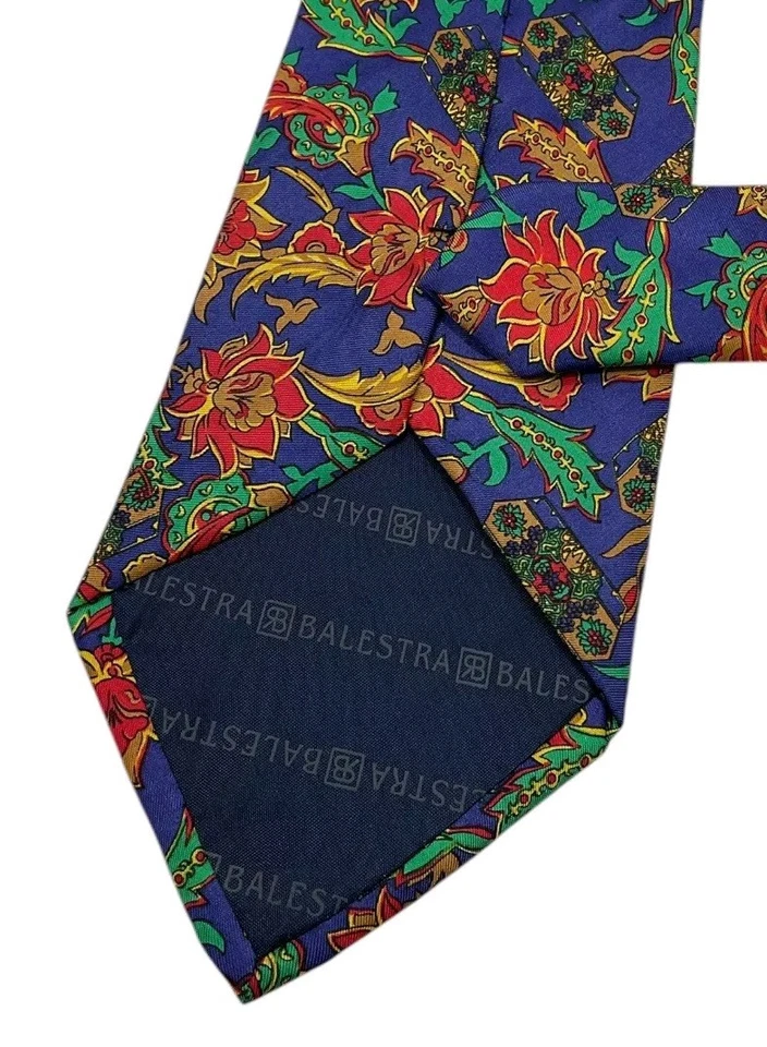 Gravata masculina BLU DI BALESTRA 100% seda LUXO gravata XL azul paisley com: 4" em excelente estado usado - Imagem 3 de 3