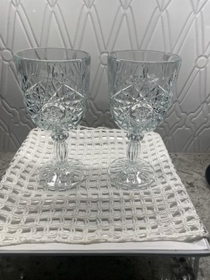 Vintage Libbey Hobstar Clear Glass Star Burst Wine/Water Goblets ~ Set of 2