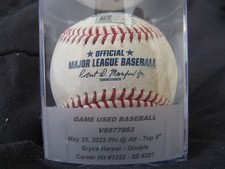 Bryce Harper Game Used Baseball Double Career Hit #1322 Phillies Braves 5/25/22