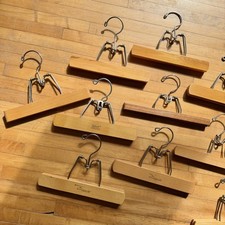 Lot of 13 Vintage WOODEN Pants Skirt CLAMP HANGERS Setwell Esquire Wood