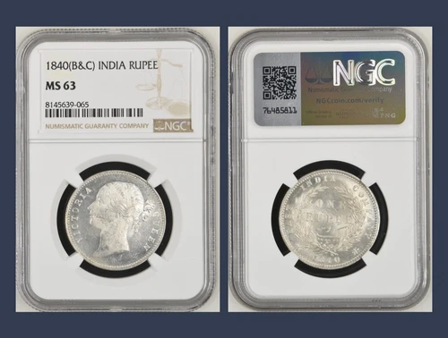 NGC MS 63  EIC. 1840 Queen Victoria dividied legend 1 rupee #HB1