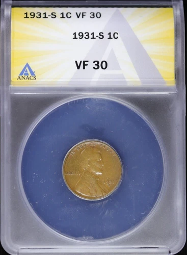 1931 S 1c Lincoln Wheat Cent ANACS VF 30 (Very Fine) San Francisco