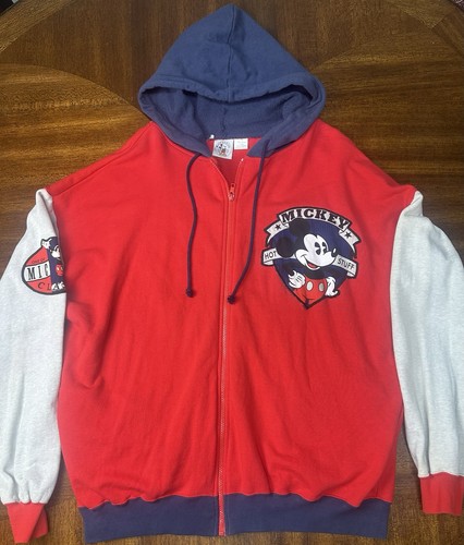 VTG Disney Mickey Mouse Hoodie XL Full Zip Red Gray Blue 90s Mickey & Co