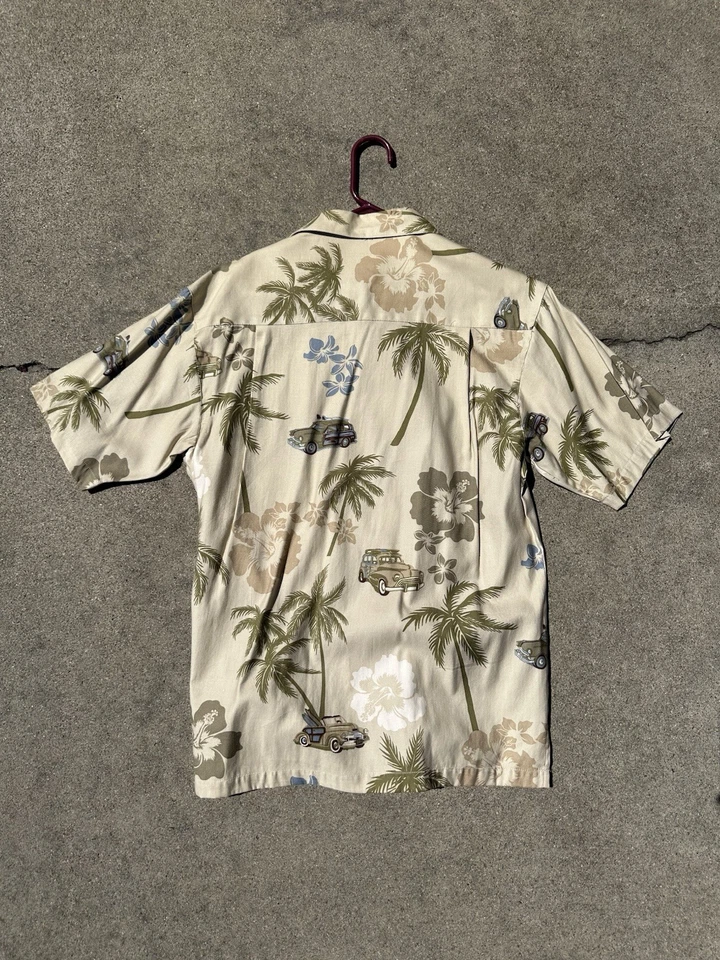 Camisa masculina Half Moon Bay com botões tamanho médio cáqui havaiana - estilo 3CB22 nova - Imagem 4 de 4