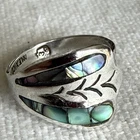 Vintage Taxco Mexico Sterling Silver Abalone Leaf Ring Signed FCR Eagle 3 Mark