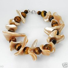 Bracelet With Genuine Tigers Eye  Mother of Pearls
