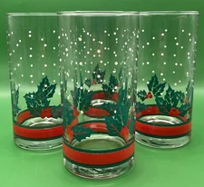 4 Holly Ribbon Highball Glasses | Libbey