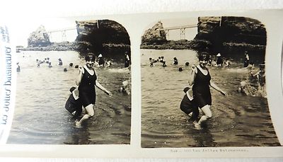 STEREO FOTO DIE SCHÖNEN BADENDEN PIN UP JUNGE FRAUEN MEERESBAD E580