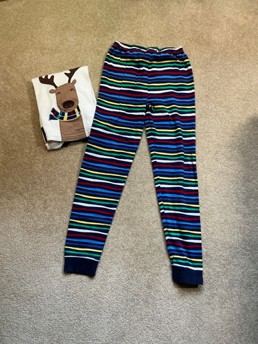 GUC Gymboree 12 Boys Kids L/S Winter Reindeer Blue White Red Striped Pajamas PJs - Picture 6 of 6