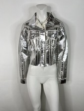 Vtg Maison Martin Margiela Metallic Silver Painted Cropped Denim Jacket 40 S