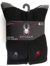 Spyder Mens' Crew Socks Black Size 6-12 - 6 Pairs - NWT