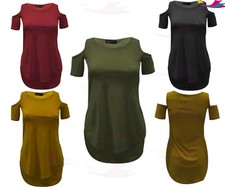 Womens T-shirt Short Sleeve Hi Low Hem TShirt Tunic lot Top Cold Shoulder
