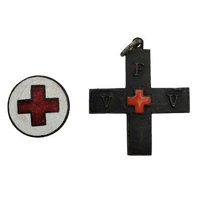 Original German Red Cross VFV 1917 badge + enamel rosette, serialed DRK pendant