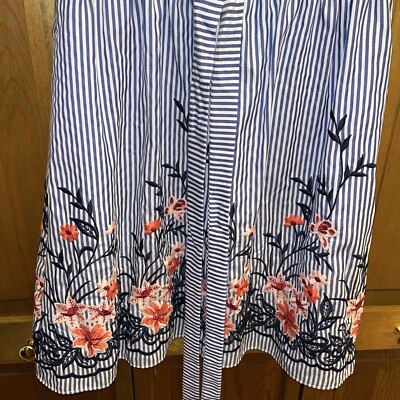 Julia Jordan Blue Striped Floral Embroidered Tie Waist Dress Ruffle Sleeve Sz 12 | eBay Julia Jordan Blue Striped Floral Embroidered Tie Waist Dress Ruffle Sleeve Sz 12 | eBay