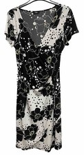 Image of NWOT M&CO UK 12 PETITE Black, Ivory Stretch Knee Length Cap Sleeve Dress